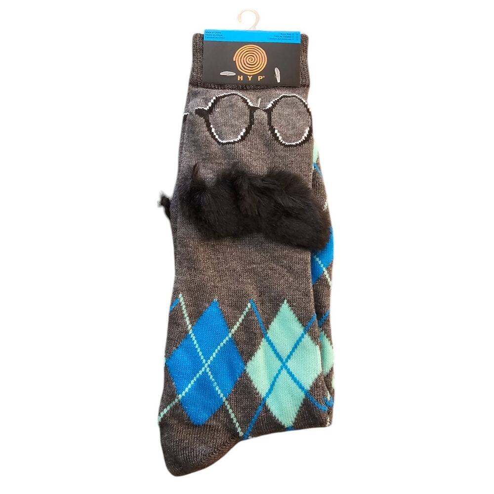 Hyp Mens Funny Argyle Socks w/ Glasses and Mustache NEW Sz 6-12